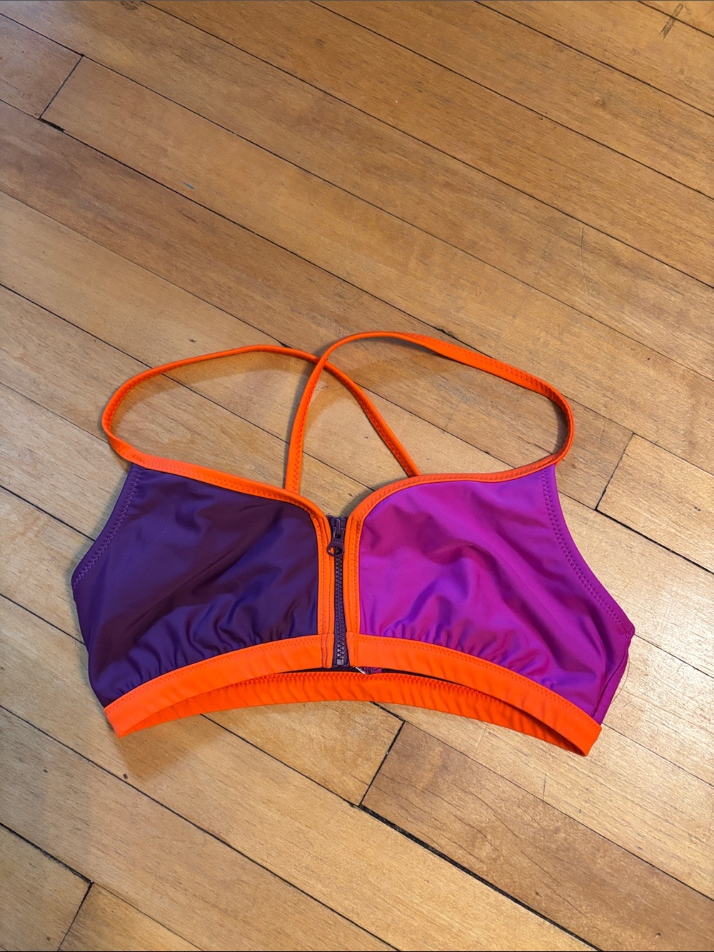 Roxy Orange, Purple & Fuchsia Colorblock Front-Zip Bikini Top
